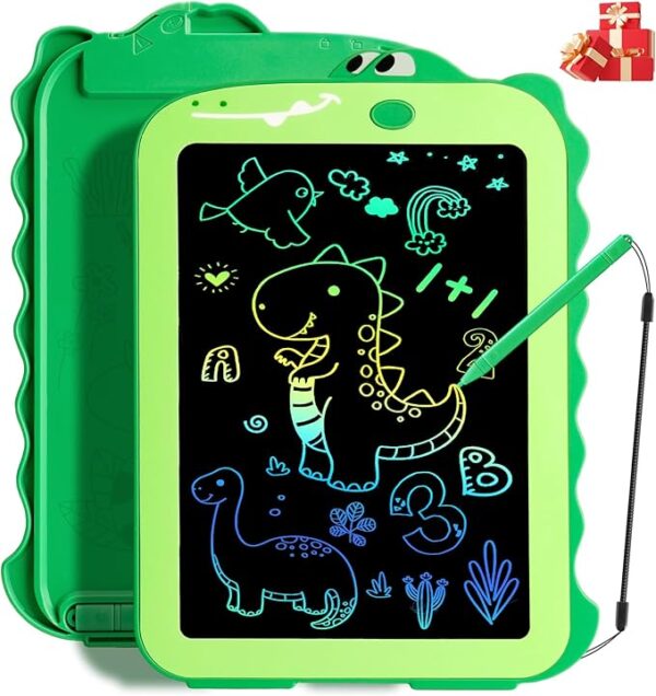 Colorful LCD writing tablet with a dinosaur design, ideal for kids 2-8 years, enhancing creativity and motor skills. - Image 2