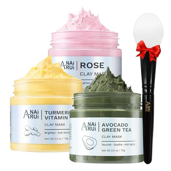 ANAI RUI Turmeric Clay Mask - Green Tea Clay Mask - Dead Sea Minerals Mud Mask, Spa Facial Mask Set, Face Mask Gift Set 2.5 oz each