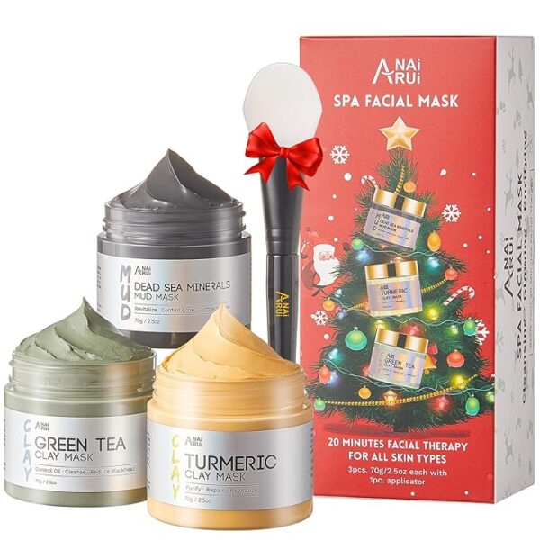 ANAI RUI Turmeric Clay Mask - Green Tea Clay Mask - Dead Sea Minerals Mud Mask, Spa Facial Mask Set, Face Mask Gift Set 2.5 oz each - Image 3